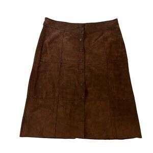 Vtg Y2K 2000s Brown Genuine Leather Button Skirt Sz 10 Cottagecore Preppy Twee